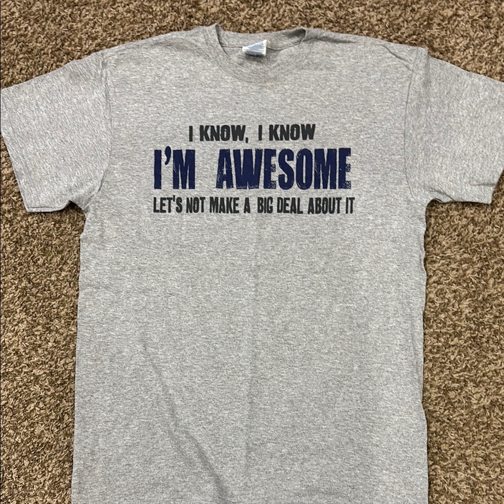 Gray T-Shirt with Blue Text